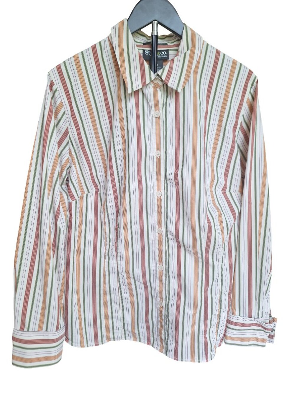 Style & Co. Striped Button Down Blouse 18W Boho Earth Tone Office Wear Top
